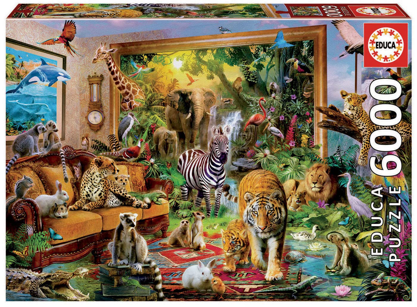 educa-wilde-tiere-im-haus-17679-puzzle-6000-teile-dschungel image 1