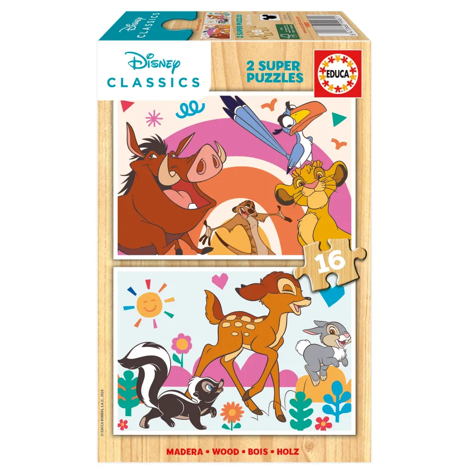 educa-disney-tiere-holzpuzzle-2x16-teile-set-ab-3-jahren image 1