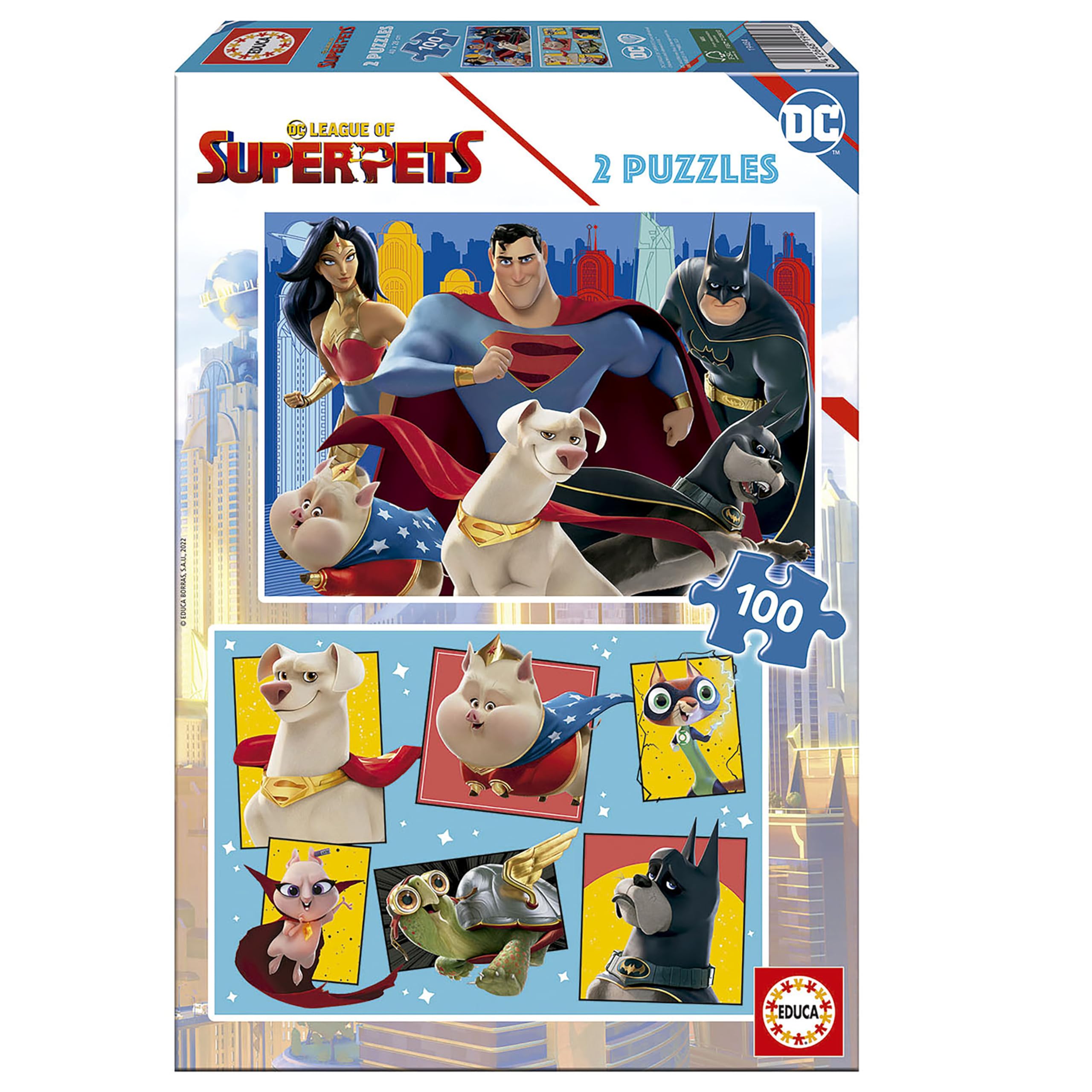 educa-19484-dc-superpets-puzzle-2x100-teile-ab-5-j image 1