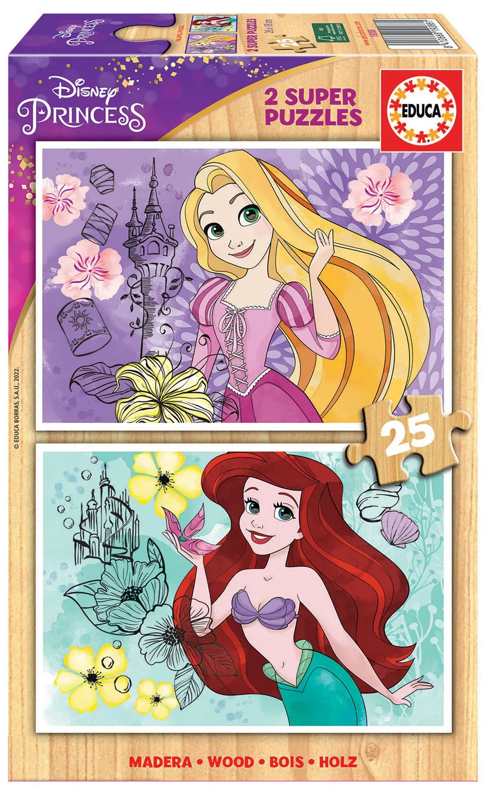educa-disney-prinzessinnen-holzpuzzle-2x25-teile-ab-3-jahre image 1