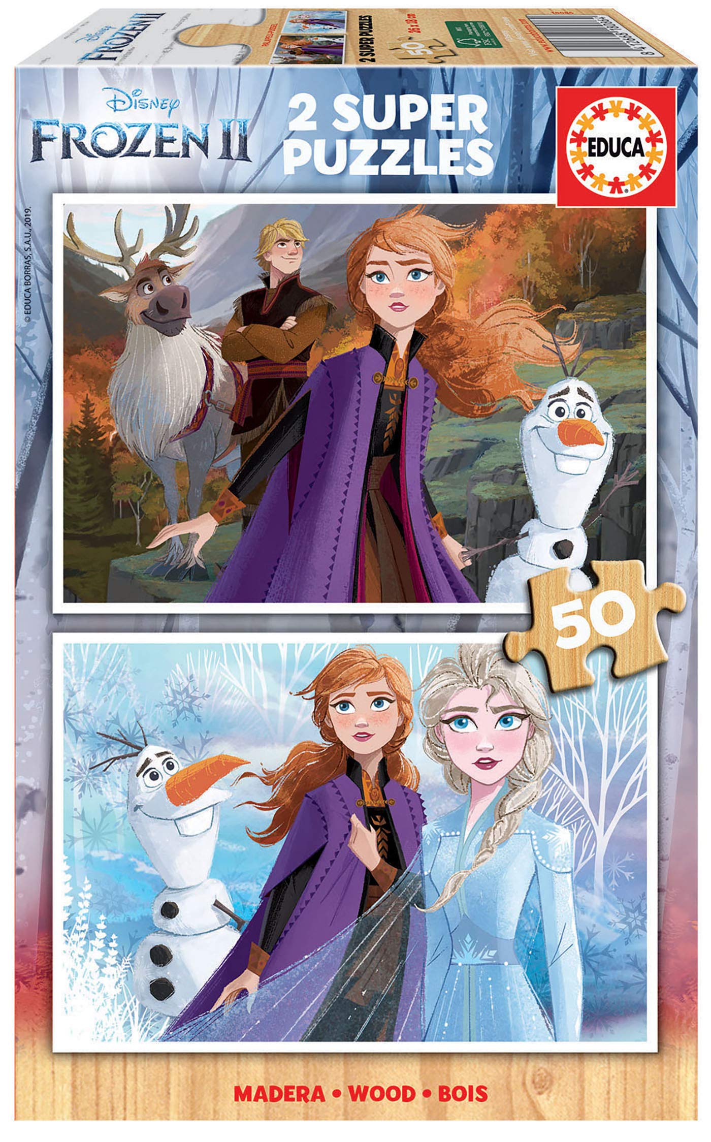 educa-18086-frozen-2-holzpuzzle-2x50-teile-ab-4-jahren image 1