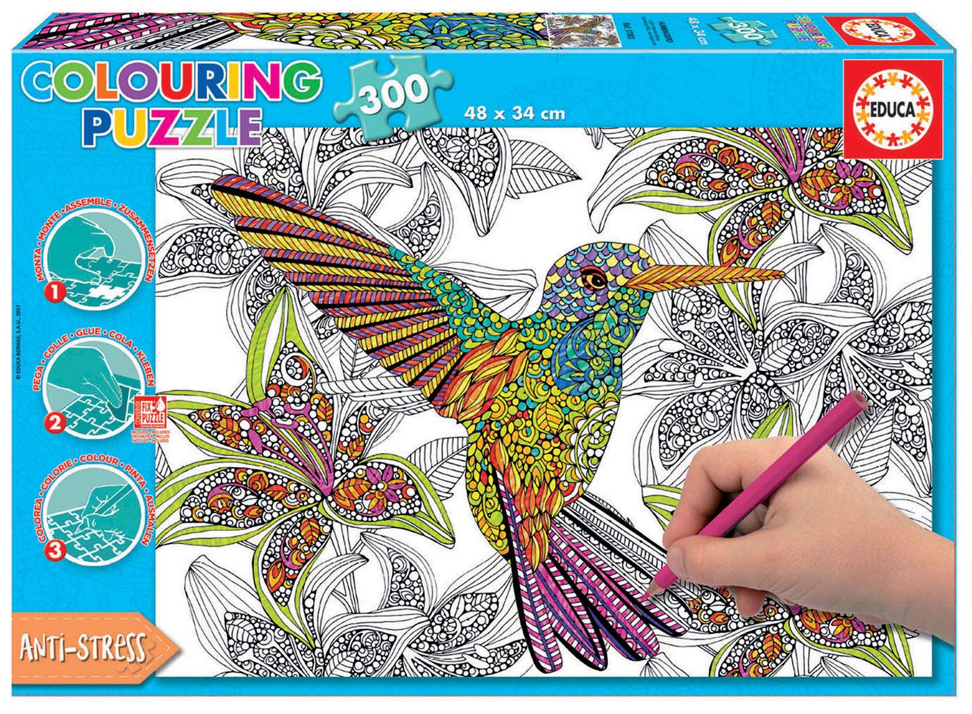 educa-17083-hummingbird-colouring-puzzle-300-teile-zum-ausmalen image 1