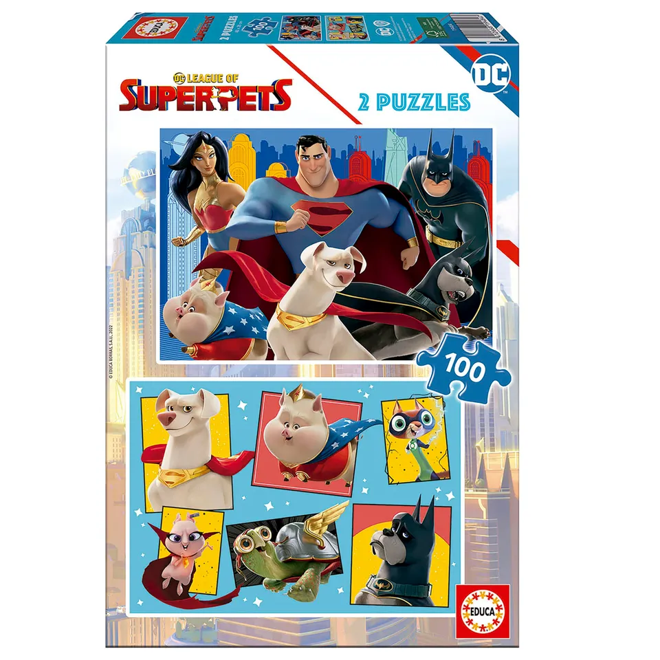 educa-19484-dc-superpets-puzzle-2x100-teile-ab-5-j image 1