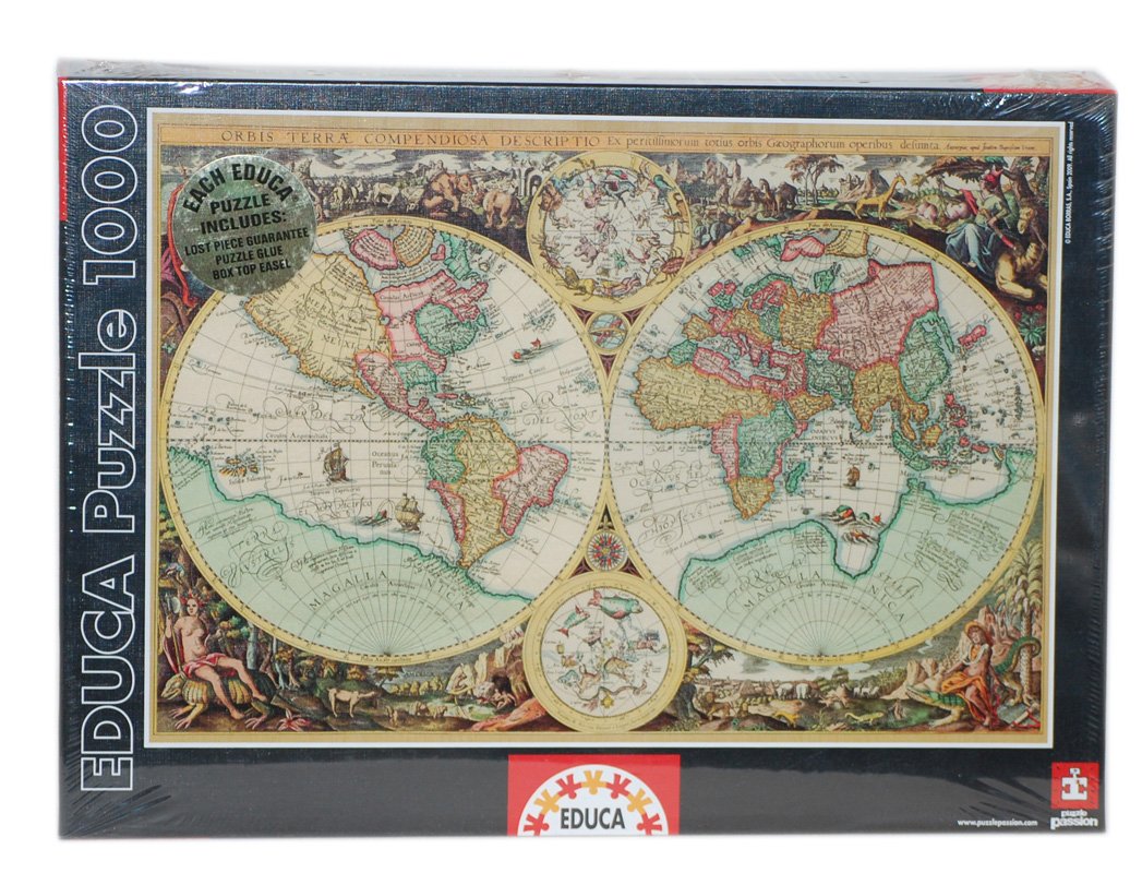 educa-alte-weltkarte-puzzle-1000-teile-mit-kleber image 1