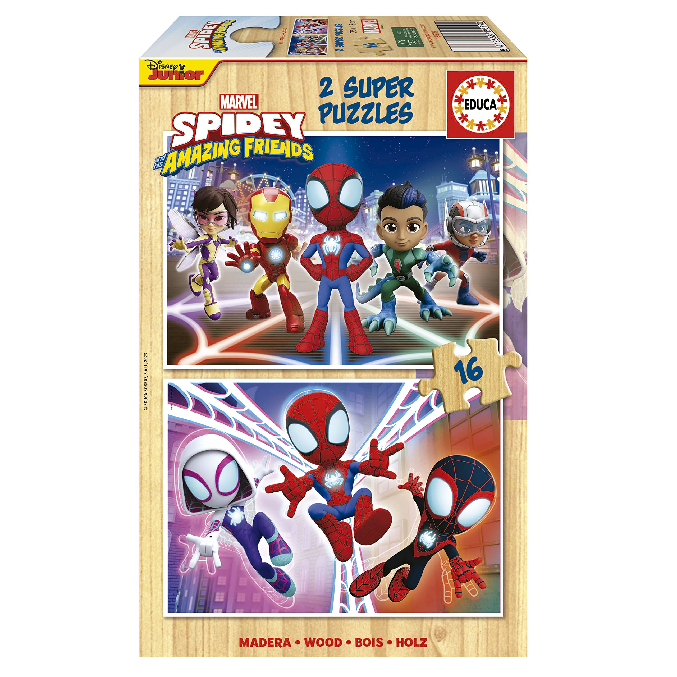 educa-spidey-und-seine-super-freunde-holzpuzzle-2x16-teile-ab-3-j image 1