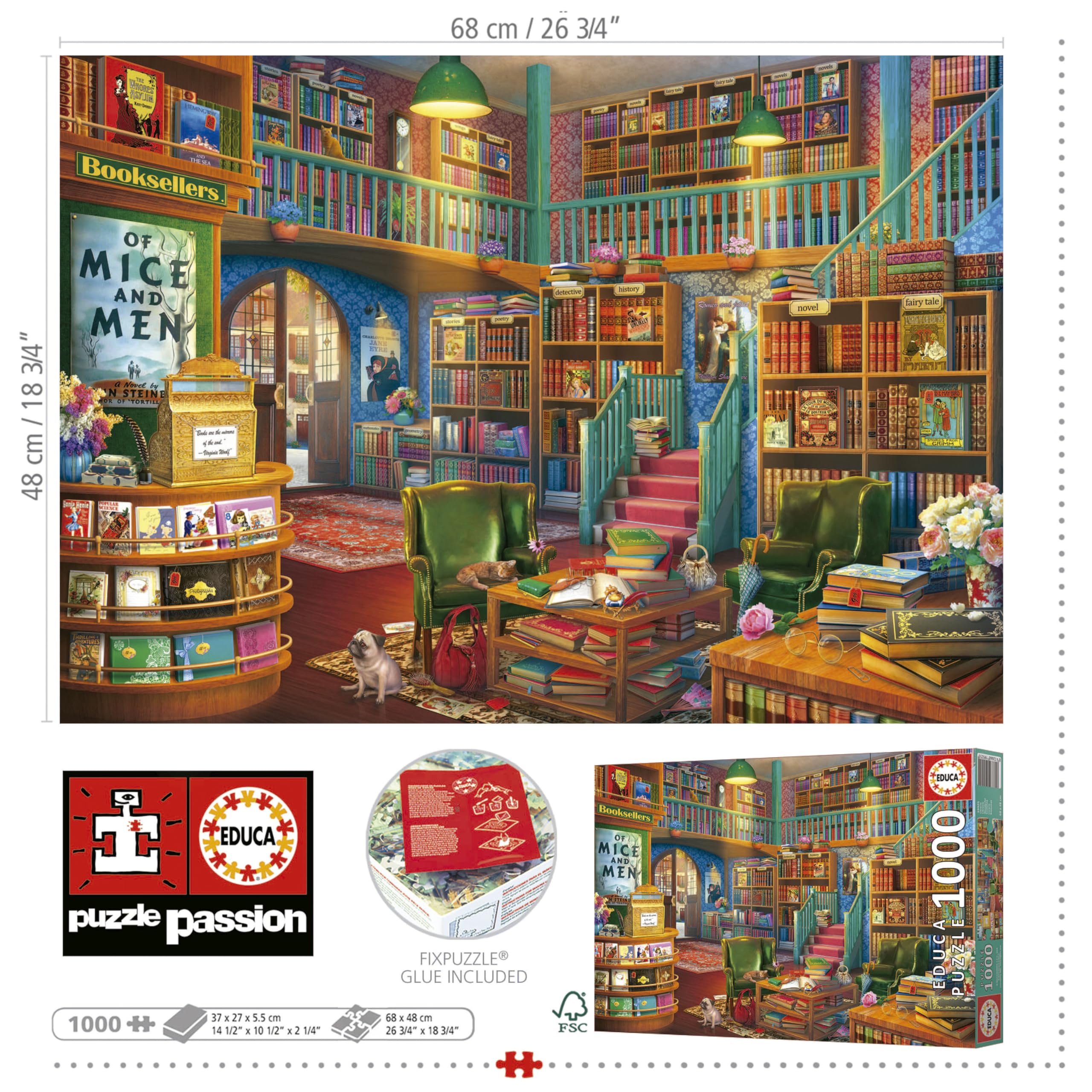 educa-19925-bibliothek-puzzle-1000-teile-katzen image 3
