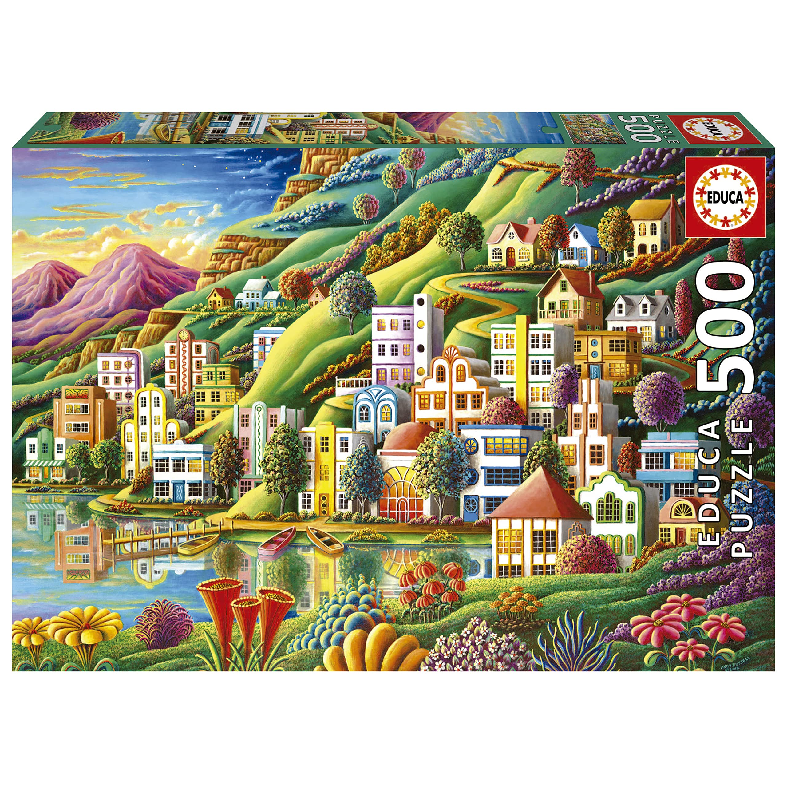 educa-19552-buntes-dorf-am-see-puzzle-500-teile-landschaft image 1