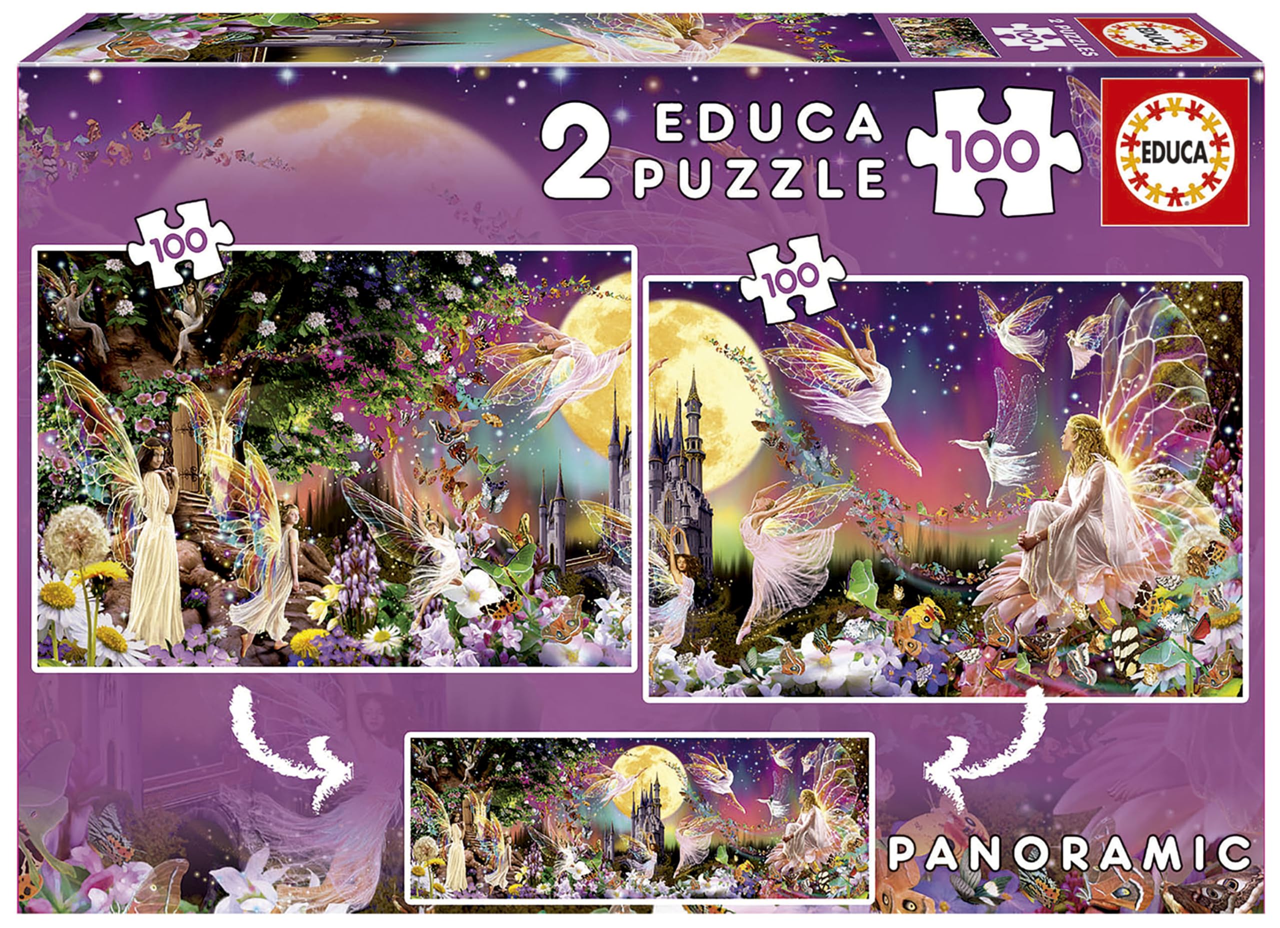 educa-feen-triptychon-puzzle-2x100-teile-kinder-ab-6-jahren image 1