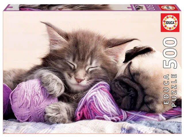 educa-beste-freunde-17644-puzzle-500-teile-katze-welpe-tiermotiv image 1