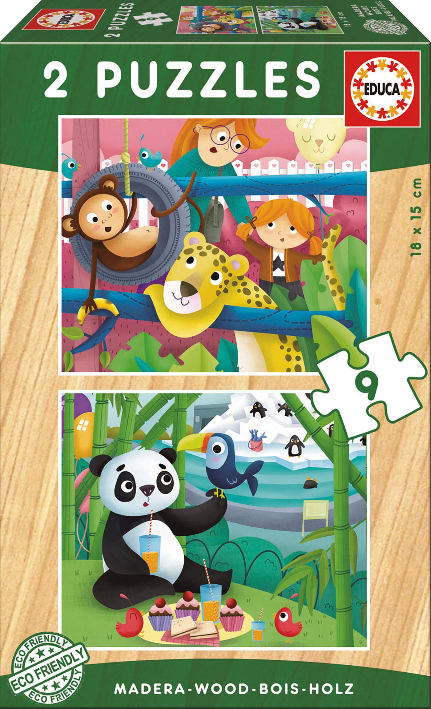 educa-zoo-tiere-17616-holzpuzzle-2x9-teile-ab-3-jahre image 1