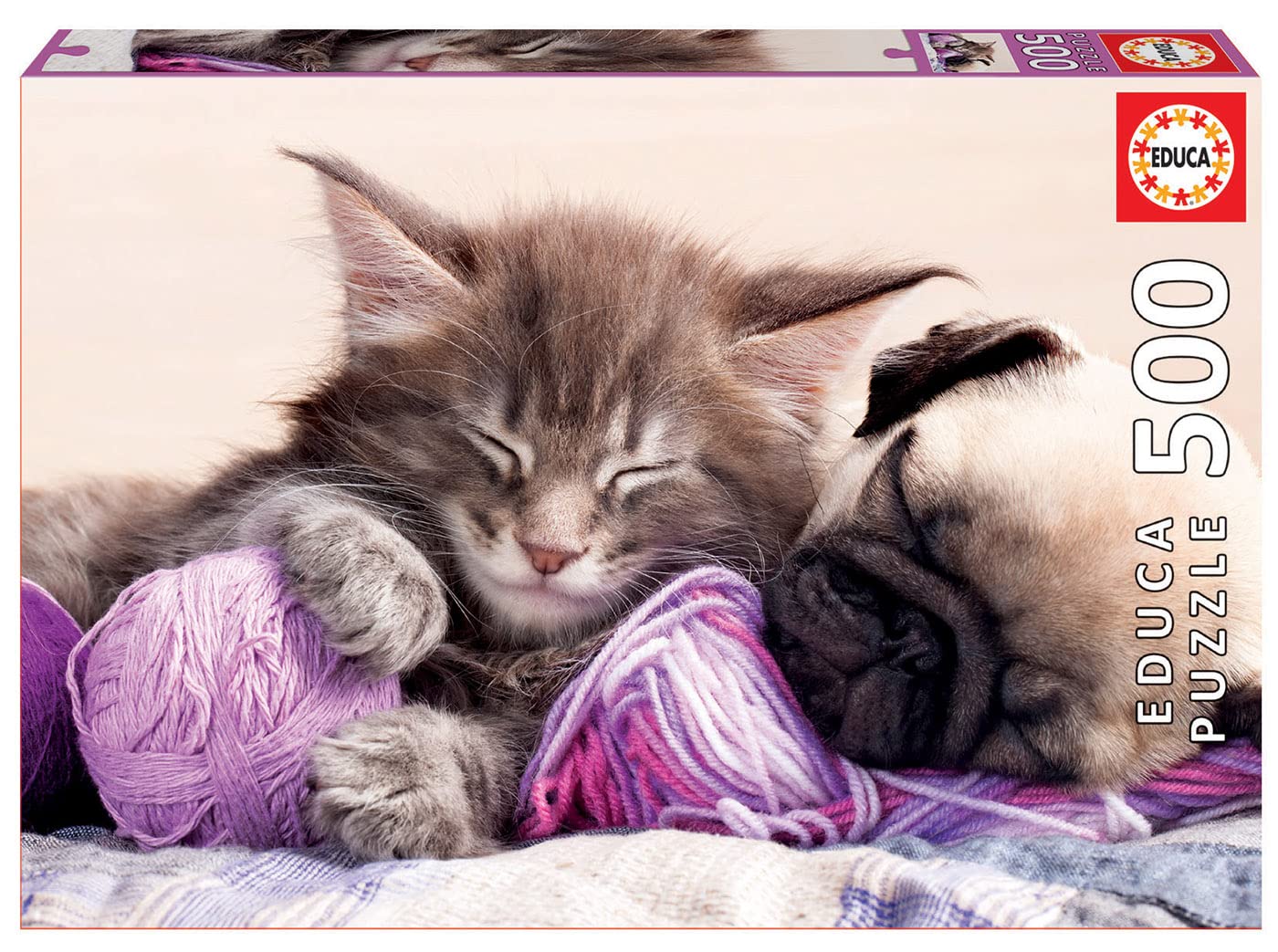 educa-beste-freunde-17644-puzzle-500-teile-katze-welpe-tiermotiv image 1