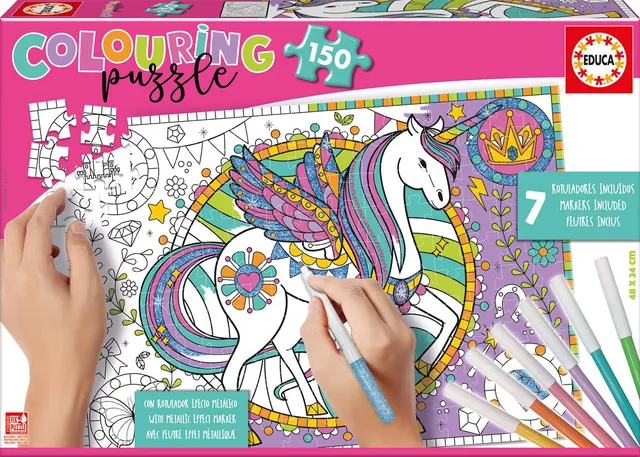 educa-17828-einhorn-colouring-puzzle-150-teile-zum-ausmalen image 1