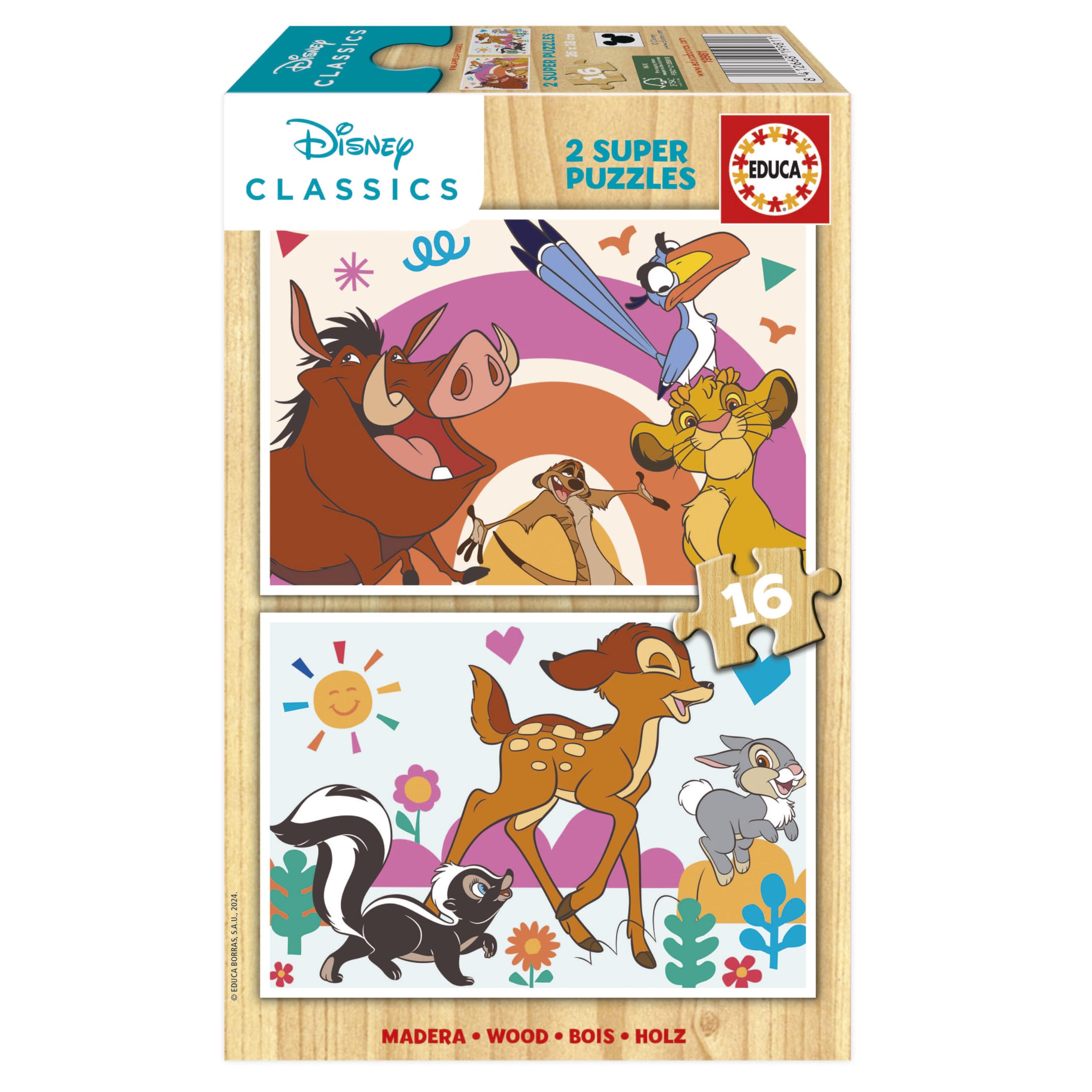 educa-disney-tiere-holzpuzzle-2x16-teile-set-ab-3-jahren image 1