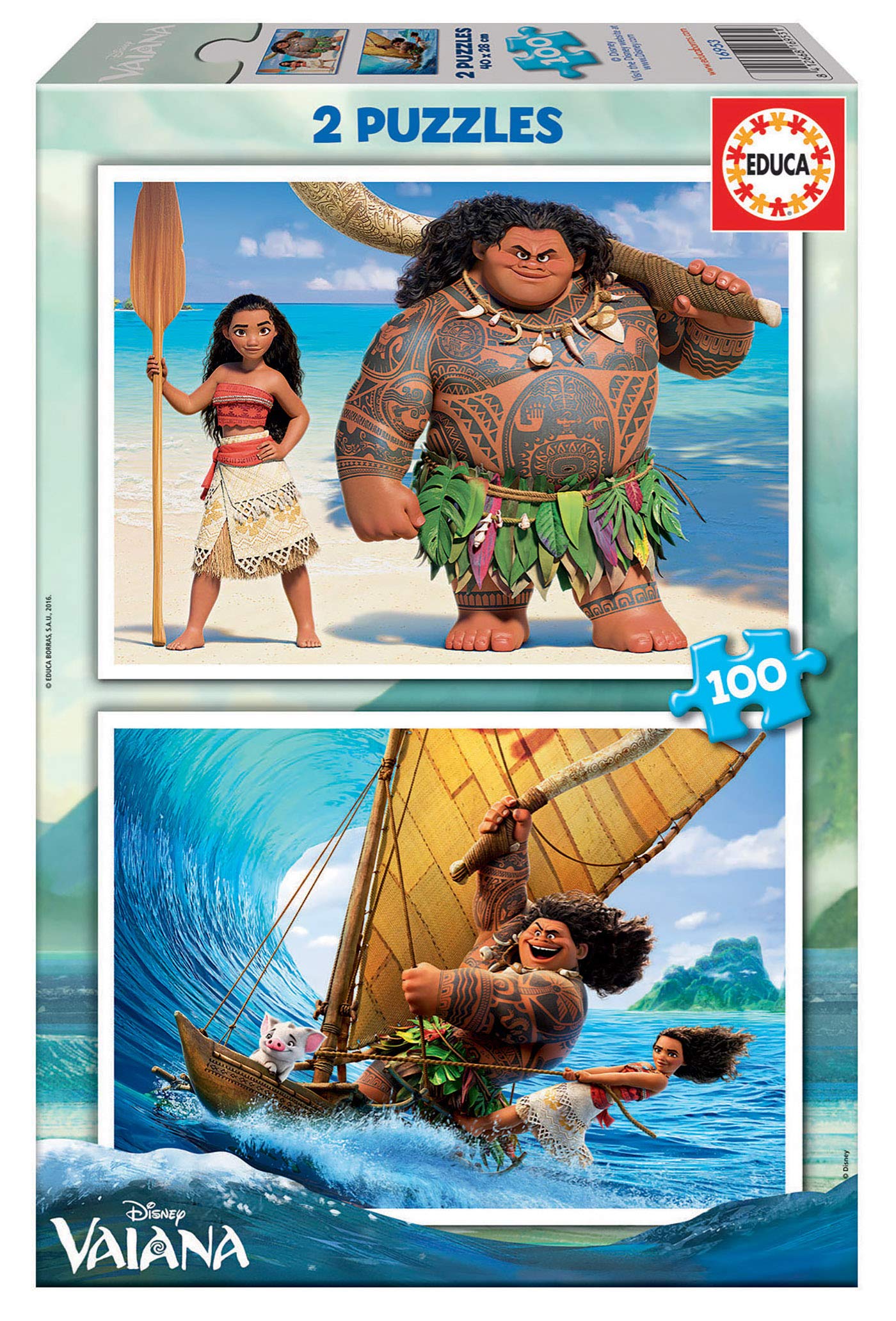 educa-16953-vaiana-puzzle-2x100-teile-kinder-ab-6-jahren image 1