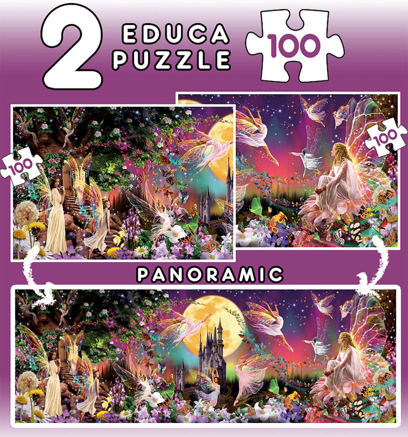 educa-feen-triptychon-puzzle-2x100-teile-kinder-ab-6-jahren image 2