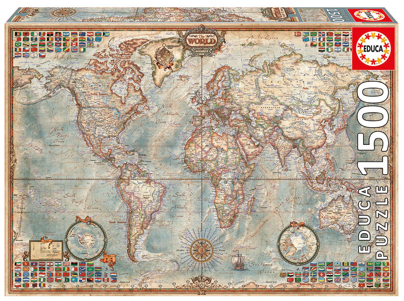 educa-antike-karte-16005-puzzle-1500-teile-weltkarte image 1