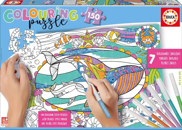 educa-17827-colouring-meerestiere-puzzle-150-teile-stifte image 1