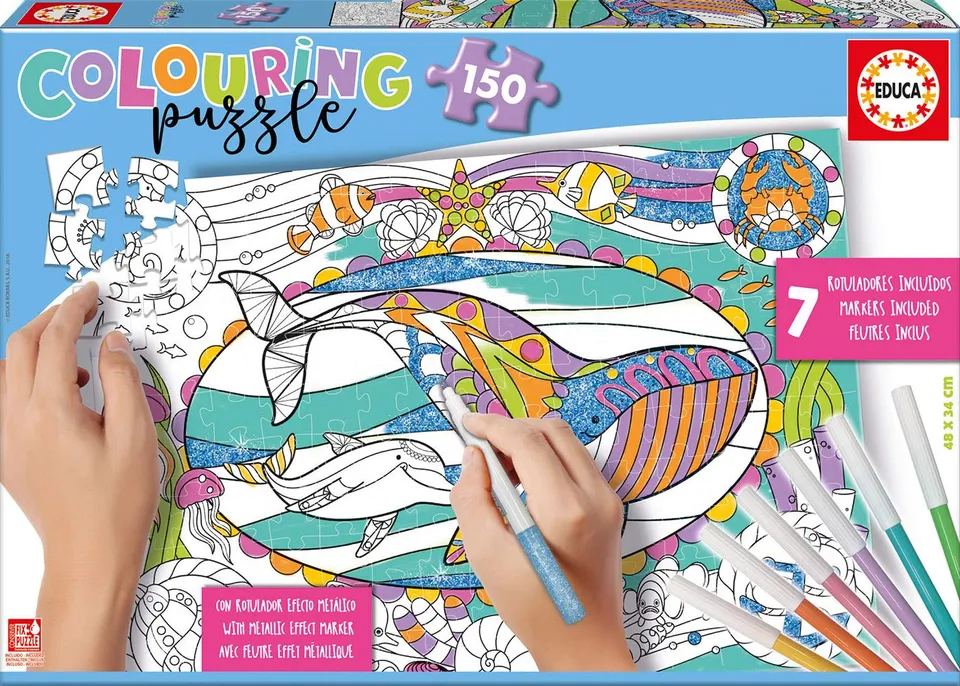 educa-17827-colouring-meerestiere-puzzle-150-teile-stifte image 1