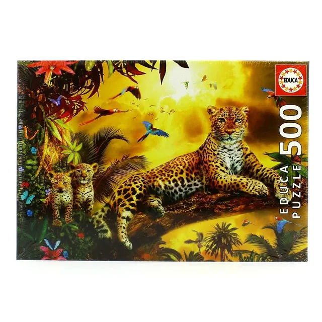 educa-17736-leopard-mit-jungen-puzzle-500-teile-dschungel image 1
