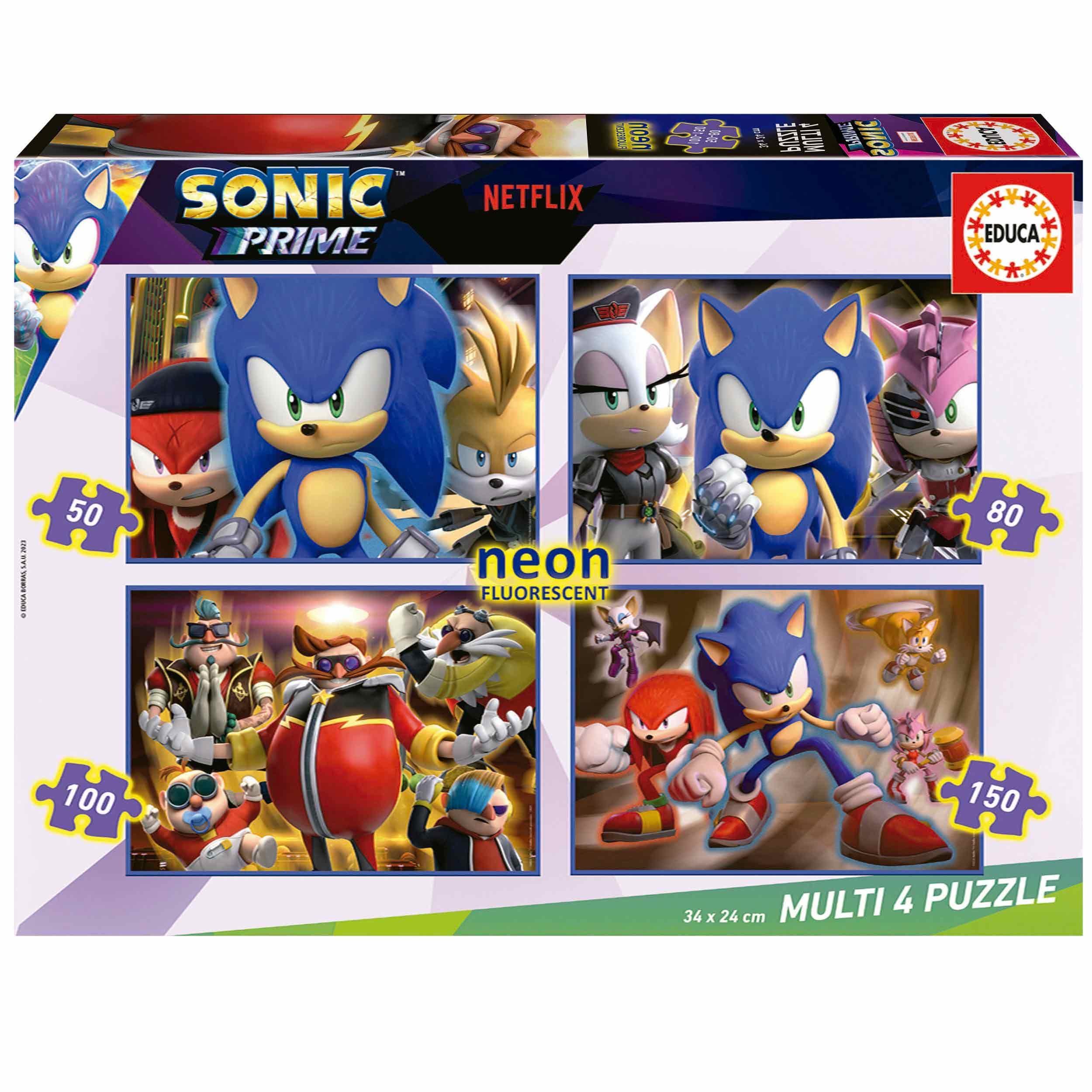 educa-19631-sonic-prime-neon-kinderpuzzle-4in1-50-150-teile image 1