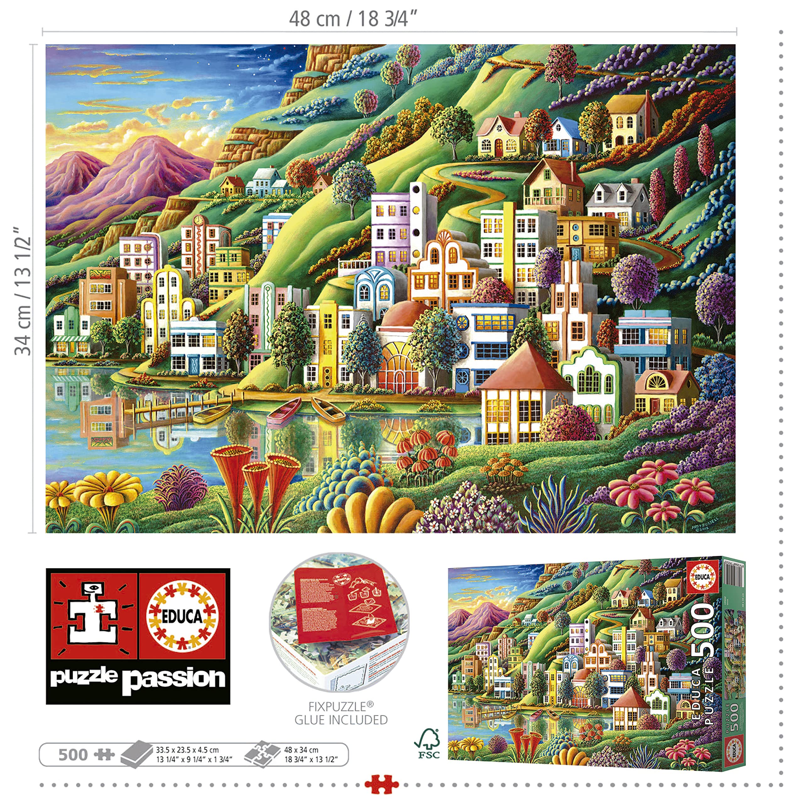 educa-19552-buntes-dorf-am-see-puzzle-500-teile-landschaft image 3