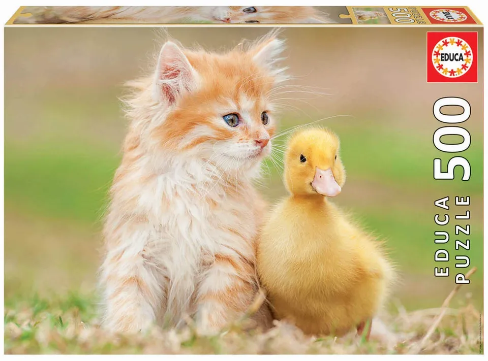 educa-18467-niedliche-freunde-500-teile-puzzle-katzenbaby-ente image 1