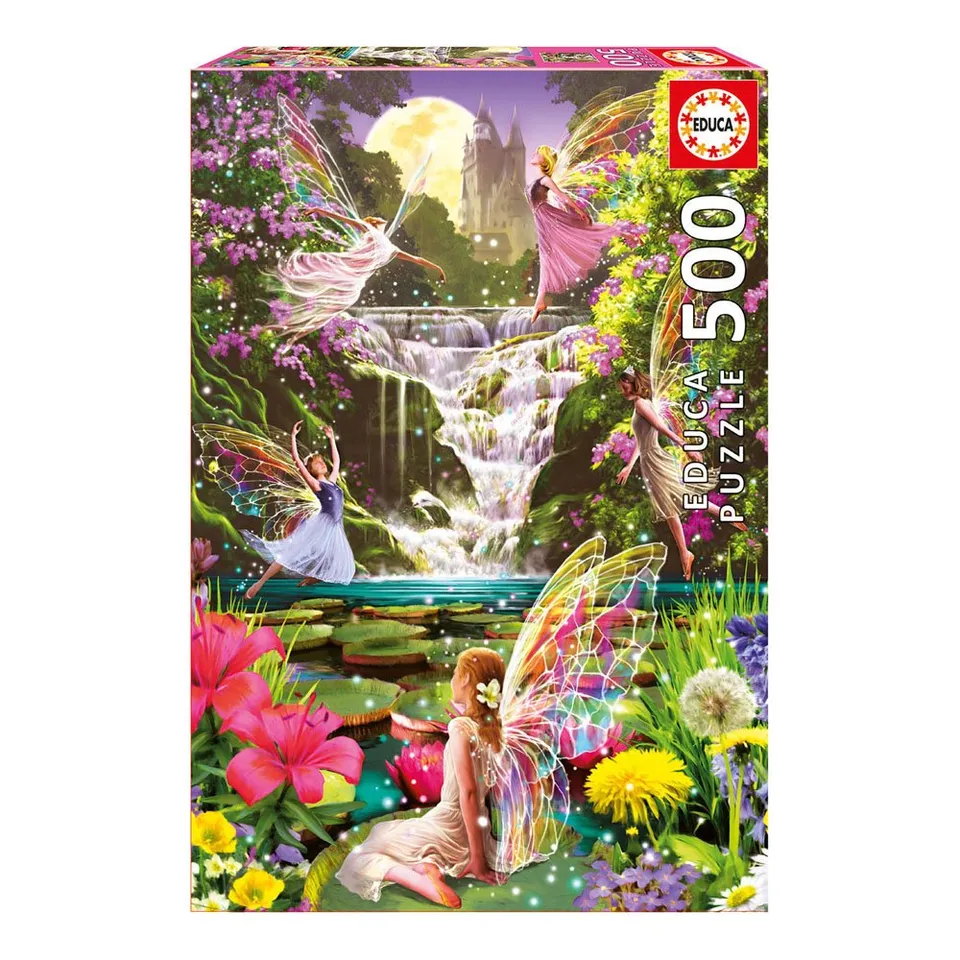 educa-feen-am-wasserfall-500-teile-puzzle-mit-kleber-fantasy image 1