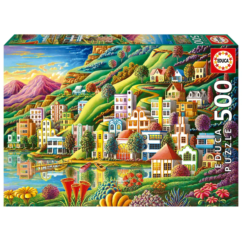 educa-19552-buntes-dorf-am-see-puzzle-500-teile-landschaft image 1