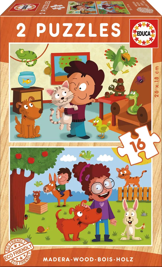 educa-17618-haustiere-holzpuzzle-2x16-teile-ab-3-jahre image 1