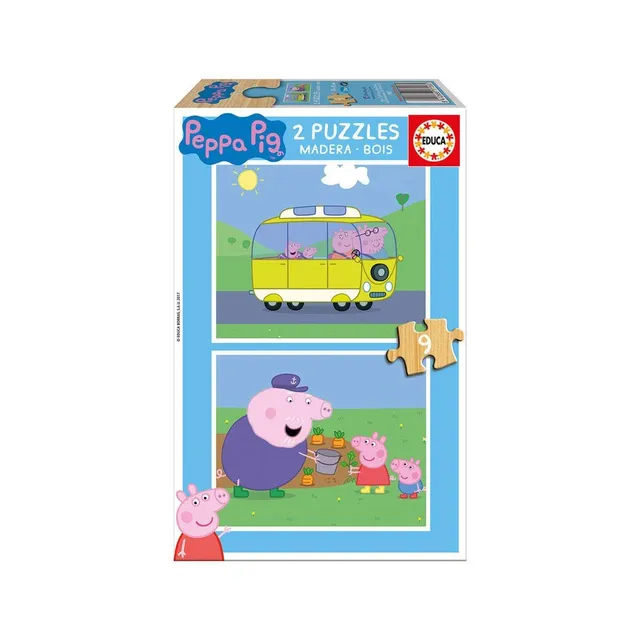 educa-17156-peppa-pig-holz-puzzle-2x9-teile-im-set image 1