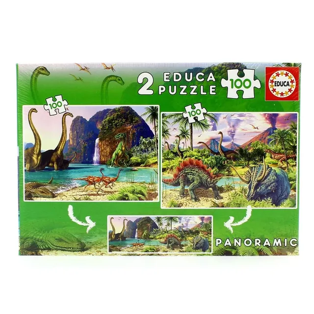 educa-dinosaurier-15620-kinderpuzzle-2x100-teile-ab-6-jahren image 1