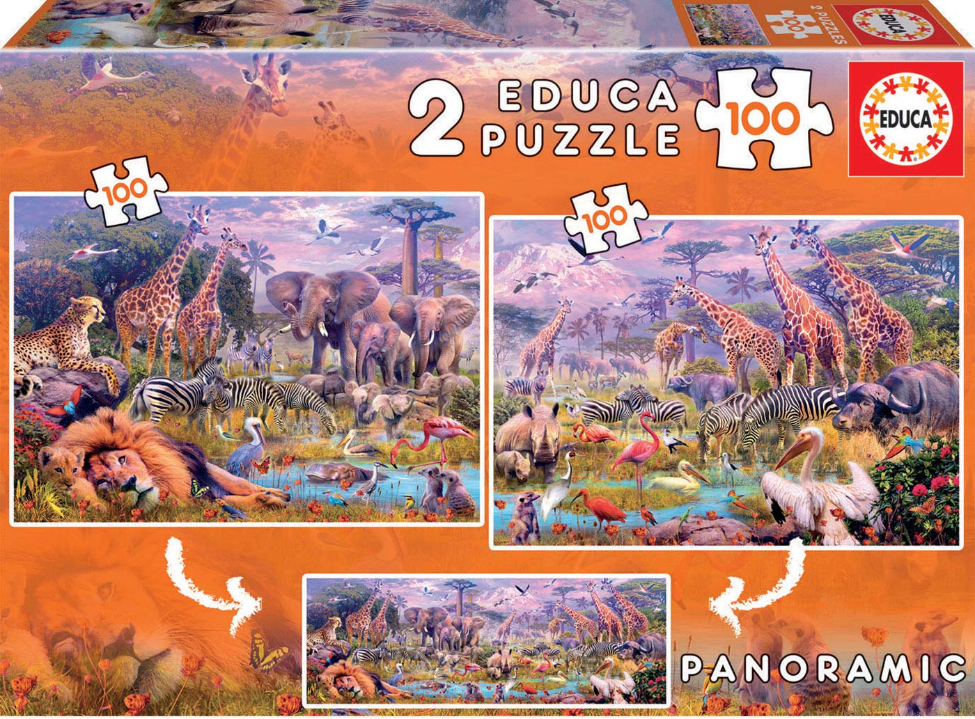 educa-wilde-tiere-kinderpuzzle-2x100-teile-panorama-ab-6-j image 1