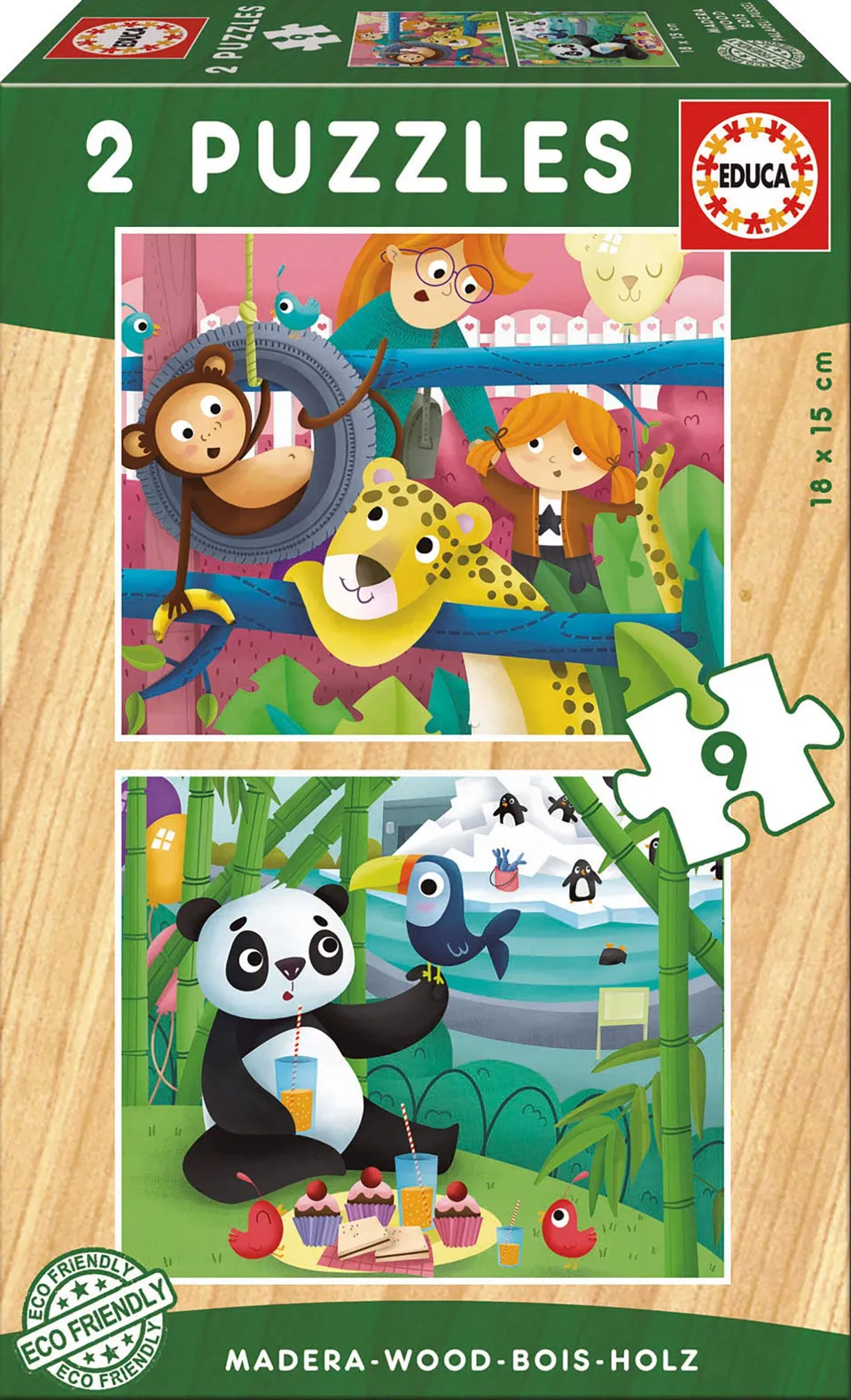 educa-zoo-tiere-17616-holzpuzzle-2x9-teile-ab-3-jahre image 1