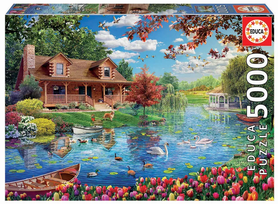 educa-19056-haus-am-see-5000-teile-puzzle-landschaft-xxl image 1